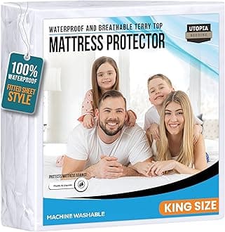 Premium Waterproof Terry Mattress Protector King 200 GSM, Mattress Cover, Breathable, Fitted Style with Stretchable Pockets