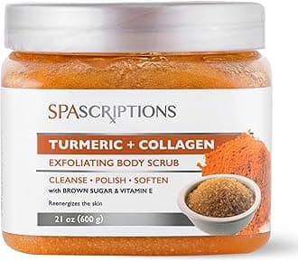 Turmeric & Collagen Sugar Scrub - Brightening Body Scrub Exfoliator with Brown Sugar & Vitamin E, Ideal for for Dull & Uneven Skin Tone, Helps Support Glowing, Smooth & Firm Skin, 21 oz