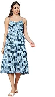 COTLAND FashionsBreathable Cotton Printed A-Line Midi Dress for Women