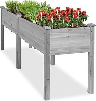 72x24x30in Raised Garden Bed, Elevated Wood Planter Box Stand for Backyard, Patio, Balcony w/Divider Panel, 6 Legs, 300lb Capacity - Gray