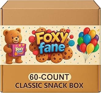 Foxy Fane 60 count Ultimate Holiday Gift Snack Box - Care Package with Assortment of Chips, Cookies, Candy, Crackers & other Snacks - Bulk Bundle of Delicious Treats (60 Snacks - Assorted Pack)