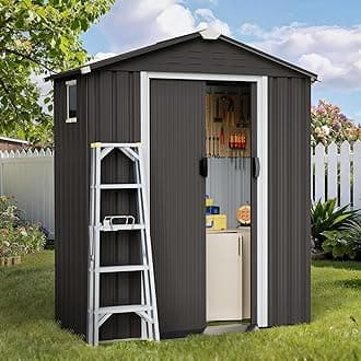 Shintenchi 5x3 FT Outdoor Storage Shed with Window, Lockable Outdoor Waterproof Tool Storage Sheds, Weather Resistant Tool Storage House Shed for Garden, Backyard, Patio Utility and Tool Storage, Gray