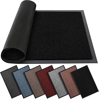 Washable Door Mats - Non-Slippery Heavy Duty Doormats - Stylish & Large Rubber Door Mat - Perfect Dust Grabbing Outdoor & Indoor (Black, 60cm x 90cm)