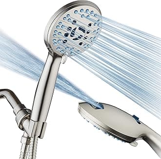 Hotel Spa AquaCare High Pressure 8-mode Handheld Shower Head, Anti-clog Nozzles, Built-in Power Wash to Clean Tub, Tile & Pets, Extra Long 6 ft. Stainless Steel Hose, Wall & Overhead Brackets