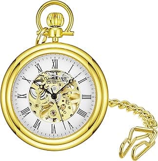 Stuhrling Original Special Reserve Montres de Poche Vintage Unisex Mechanical Watch with White Dial Analogue Display and Gold Plated Bracelet 6053.33333 (Gold)