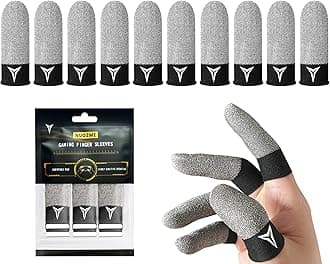 2025 Upgrade: Longer Size for 5 Fingers,Visible Pure Silver & Carbon Fiber Professional Finger Sleeves for Mobile Gaming–No Rubber Band, Maximum Touch Sensitivity, Anti-Sweat,10 Pack (L)