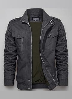 Men's Jackets Bomber Military Cargo Coat Smart Casual Jacket Stand Collar Cotton Outerwear with Multi Pockets