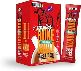 LonoLife Low Sodium Beef Bone Broth Powder Mix | Grass-Fed, 10g Protein | Collagen-Rich, Keto & Paleo Friendly | Natural Ingredients | 10 Portable Stick Pack Servings