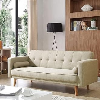 3 Seater Sofa Bed with Detachable Armrests Click Clack Sofa Bed with Fireproof Sponge, Breathable Linen Guest Bed for Living Room, Apartment, Bedroom, Home Office, Cream White