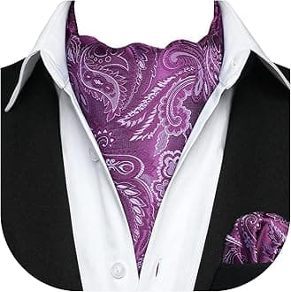 HISDERN Cravat for Men Silk Paisley Mens Cravat and Pocket Square Set Polka Dot Ascot Tie and Handkerchief for Wedding Party Christmas