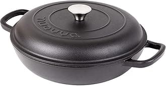 nuovva Shallow Cast Iron Casserole with Lid – Non Stick Dutch Oven Pot – Sturdy Ovenproof Stockpot Cookware – Enamelled Cooking Pot – Black, 3.5L, 30cm – by Nuovva (00364)