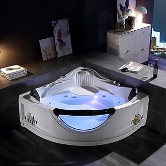 Empava Corner Whirlpool Bathtub with Heater,2 Person 59" Jetted Tub with Light,Spa Hydromassage with Chromatherapy,Acrylic,White, ETL Certified