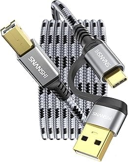 USB B to USB C Printer Cable 20 Feet - Type A/C to B Printer Cable High-Speed Nylon Braided MIDI Cord for HP, Canon, Brother, Samsung, Dell, Epson,DAC