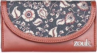 ZOUK Kyra Flap Wallet for Women | Stylish Purse with 12 Card Slots, Coin Pouch & Cash Compartments | Organizer for Women | Fits Phones up to 6.7” | Big Size| Chittoor Blue Kalamkari