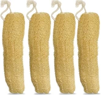 Natural Loofah Body Scrubber – 4 Extra-Large Sun-Dried Luffa Sponges | 100% Organic, Eco-Friendly & Biodegradable Exfoliating Bath Sponge for Men & Women – Soft Yet Effective