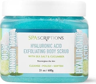 SpaScriptions Cucumber Sugar Scrub - Cooling Body Scrub Exfoliator with Seal Salt & Hyaluronic Acid, Ideal for Dry, Dull, & Rough Skin, Helps Support Hydrated, Comfortable, & Soothing Skin, 21 oz