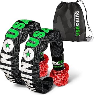 Rhino USA Synthetic Soft Shackle Rope (2-Pack) - 3/8 Inch x 22 Inch (31,400lb Min Break Strength) Offroad Soft Shackle Recovery Kit for Truck, UTV, ATV - Compatible with Jeep, Toyota, Ford & More!