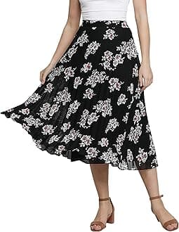 NUEVOSDAMAS Floral Printed Pleated Navy/Multi Skirt