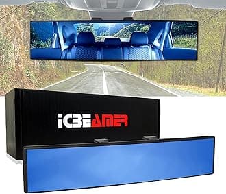 ICBEAMER 9.4" 240mm Easy Clip on Wide Angle Panoramic Blind Spot Fit Auto Interior Rear View Mirror Convex Blue Surface