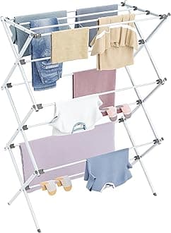HOMIDEC Clothes Airer,3-Tier Foldable Clothes Drying Rack,Clothes Horse with 11 Thickened Poles Bearing Weight 20kg,Space Saving Clothes Dryer for Indoor Outdoor.White（73 * 37 * 115cm）