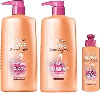 L'Oreal Paris Elvive Dream Lengths Shampoo & Conditioner Kit 28oz + No Haircut Cream Leave-in Conditioner, 6.8 fl. oz.