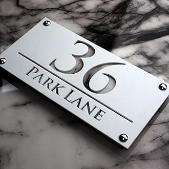 K SMART SIGN | LUXE H3 F32 | House Numbers Plaques House Numbers Door Laser Signs Number Name Personalised Plaques For Outside 3D Laser Cut acrylic Mirrored Marble (Matt White & White Marble)