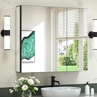 TokeShimi 30x26 Bathroom Medicine Cabinet with Mirror,Aluminum Mirrored Medicine Cabinet with Full-Overlay Mirrors Adjustable Tempered Shelves