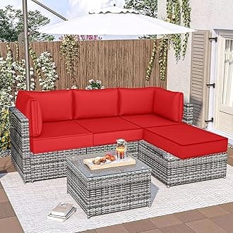 Outdoor Sectional Cushions, 5" Replacement Cushions for Patio Furniture, 9 Piece Water-Resistant Couch Cushion Replacement Set, for 4-seat Patio L Shaped Wicker Sofa (Red)