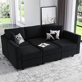 - Modular Velvet Sectional Sofa with Chaise Lounge Sectional Sleeper Sofa with Storage Chaise Sofas Bed Couch for Living Room Black