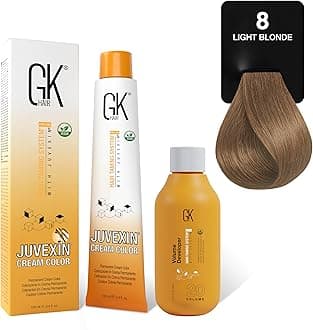 Global Keratin Natural 8 Light Blonde Hair Color Cream Tube (3.4 Fl Oz/100ml) + 20 Volume Developer (5 Fl Oz/150ml) - Professional Permanent Long Lasting Toner Dye