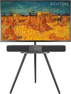 Tripod Easel TV Stand for 43 to 65 Inch LCD Led Screen, Height Adjustable and Swievel TV Stand, Portable TV Floor Stand with Wooden Tray for Bedroom, Living Room, Studio, Black Metal…