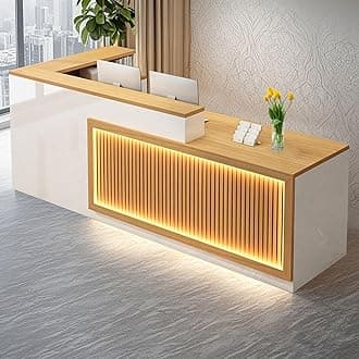 L Shaped Reception Desk, Solid Wood Front Desk with Counter & Lockable Drawers, Retail Checkout Customer Service Counter for Home Office Lobby Store,(Wood,70.9in-Right)