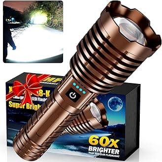 Super Bright Rechargeable LED Flashlights, 2500,000 True High Lumens,Tactical Flashlight Up to 25H Long Battery Life| Zoomable| 5Light Modes| IP67 Water Resistant,Strong Flashlight for Camping (Brown)
