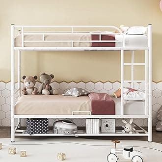 Bellemave Bunk Bed Twin Over Twin,Metal Bunk Bed with Shelf and Guardrails,bunk beds for Kids, Teens & Adults（White）