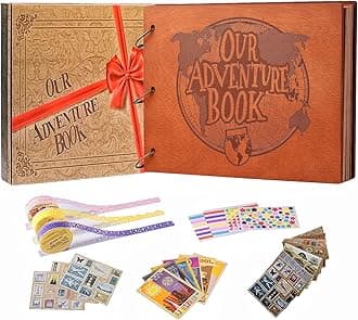 Our Adventure Book 3D Wooden Cover Scrapbook - 11.92 x 7.62" Timeless Memory Journal for Unforgettable Adventures & Precious Moments - Ideal for Anniversaries, Travel & Couple Gifts (Adventure Book)