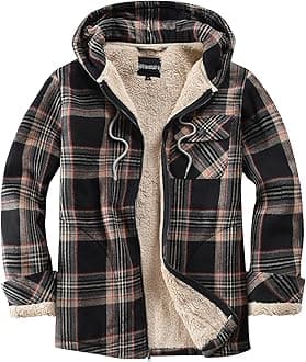 Sponsored Ad - Men's Full Zip Fleece Flannel Jackets Shirt Plaid Cotton Hoodies Soft Warm Coat for Men with Hood