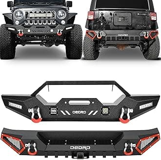 Front & Rear Bumper Combo Fits 2007-2018 Jeep Wrangler JK & JKU Unlimited (2/4 Doors), Full Width Back Bumper with Hitch Receiver & 2 x D-Rings