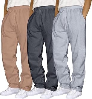 3 Pack Sweatpants for Men Casual Wide Leg Baggy Sweatpants Fleece Elasti Drawstring Sweat Pants Gym Loose Joggers