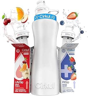 Cirkul 22 oz Plastic Water Bottle Starter Kit with Blue and White Lid and 2 Flavor Cartridges (Fruit Punch & Mixed Berry)