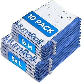 myHodo Vacuum Compression Bags for Rolling (10 Pieces) - Reusable Storage Solution, Versatile Travel Bags for Suitcase & Backpack, Durable & Hygienic, Easy to Use, Suitable for Clothes & All Textiles