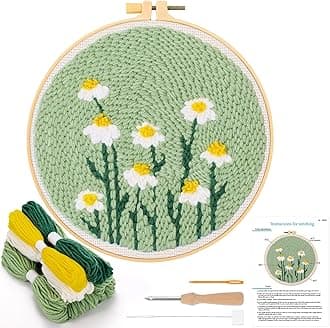 Punch Needle Embroidery Starter Kits,Rug Hooking Kit for Kids and Adults Beginners,Handcraft Punch Needle Kits with Embroidery Hoops,Flowers and Plants Pattern