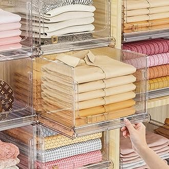 Stackable Closet Organizers and Storage,Closet Drawer Organizer Folding Wardrobe Clothes Organizer for Closet Drawers,Plastic Drawer Basket Closet Storage for Wardrobe Kitchen Bathroom Office (medium)