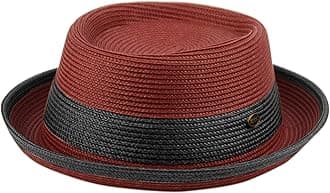 Men's Fancy Summer Straw Pork Pie Derby Fedora Upturn Brim Hat