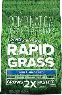 Scotts Turf Builder Rapid Grass Sun & Shade Mix, Combination Seed and Fertilizer, Grows Green Grass in Just Weeks, 16 lbs.