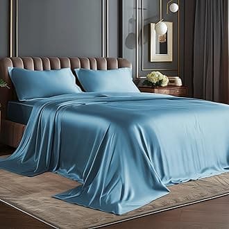 BEDELITE Satin Sheets Twin XL Size Bed Set, Luxury Soft Airy Blue Sheets for Hair and Skin, Similar to Silk Bed Sheets Set 3 Pieces with 1 Deep Pocket Fitted Sheet, 1 Flat Sheet, and 1 Pillowcase