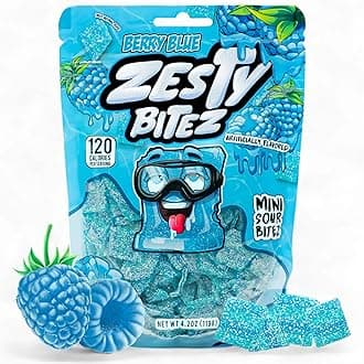Zesty Bitez Sour Gummy Belt Squares, Sweet and Tangy Candy Strips, 4.2 oz Resealable Bag (Berry Blue)
