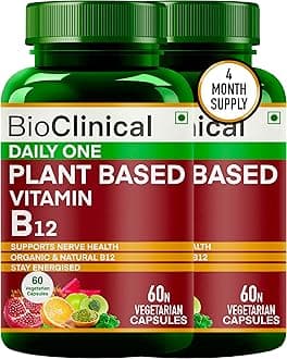 BioClinical Plant Based Vitamin B12 Supplement For Unisex-4 Months-Organic Vit B 12-Nature made Ayurvedic Rasayana & Green Food -For Stress In Life,Nerve & Brain Health -120 capsules