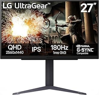 LG 27GS75Q-B 27-inch Ultragear QHD (2560x1440) Gaming Monitor, 180Hz (O/C 200Hz), 1ms, IPS, NVIDIA G-SYNC Compatible, AMD FreeSync, HDR10, Tilt/Height/Pivot Stand, HDMI, DisplayPort, Black