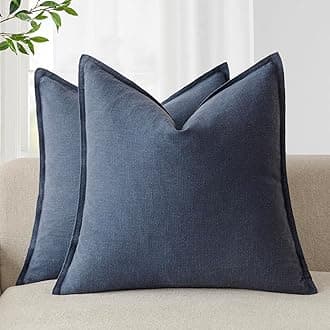 Pack of 2, Decorative Linen Soild Throw Pillow Covers Soft Accent Square Cushion Case Boho Farmhouse Pillowcase for Chair Couch Sofa Bedroom Living Room Home Decor 26 x 26 Inch Navy Blue
