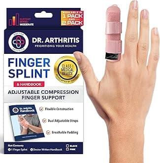 Dr.Arthritis Doctor Developed Finger Splint & Doctor Handbook- Padded Finger Splints For Straightening - (Pink, S/M, Single)